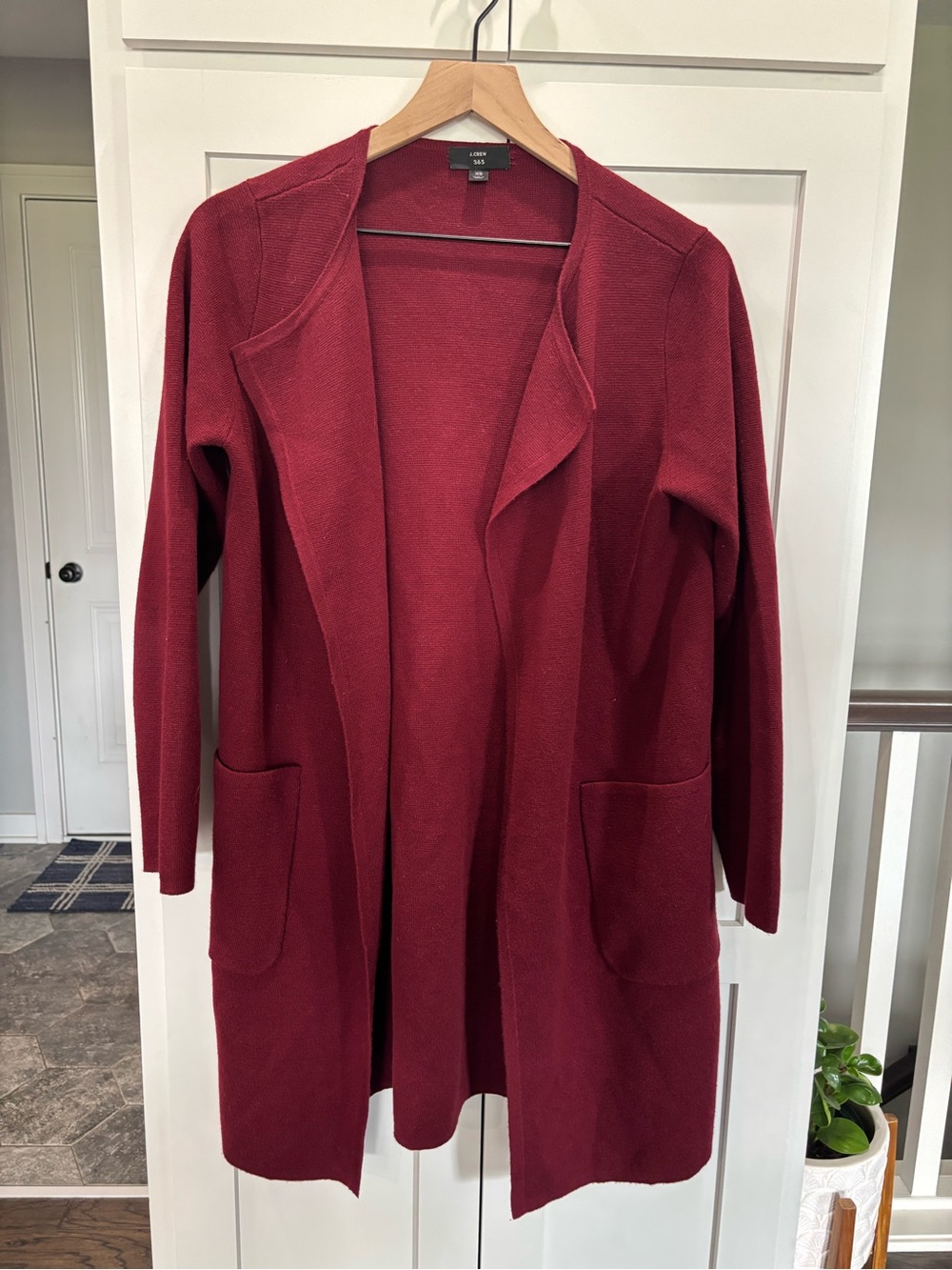 J. Crew 365 Oversized Cotton Merino Wool Open Front Cardigan‎ Burgundy XS